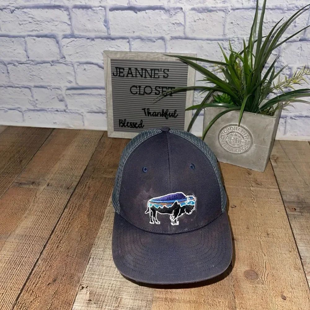 Patagonia Hat Fitz Roy Bison Midcrown Mesh-Back Trucker Snapback Navy/Grey